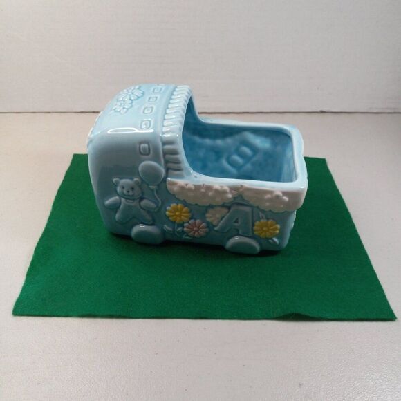 Napco Blue Baby Carriage Bears Balloons Flowers and Letters Cottagecore - Picture 1 of 10